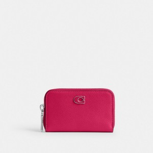 Coach Small Zip Around Card Case Crossgrain Leather/Dragon Fruit | COH866750