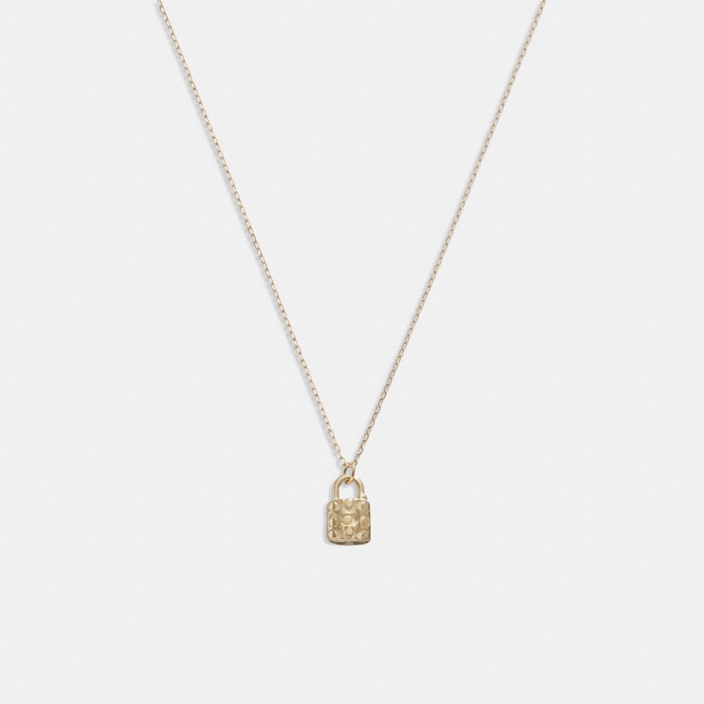 Coach 14 K Gold Quilted Signature Padlock Pendant Necklace Gold | COH866103
