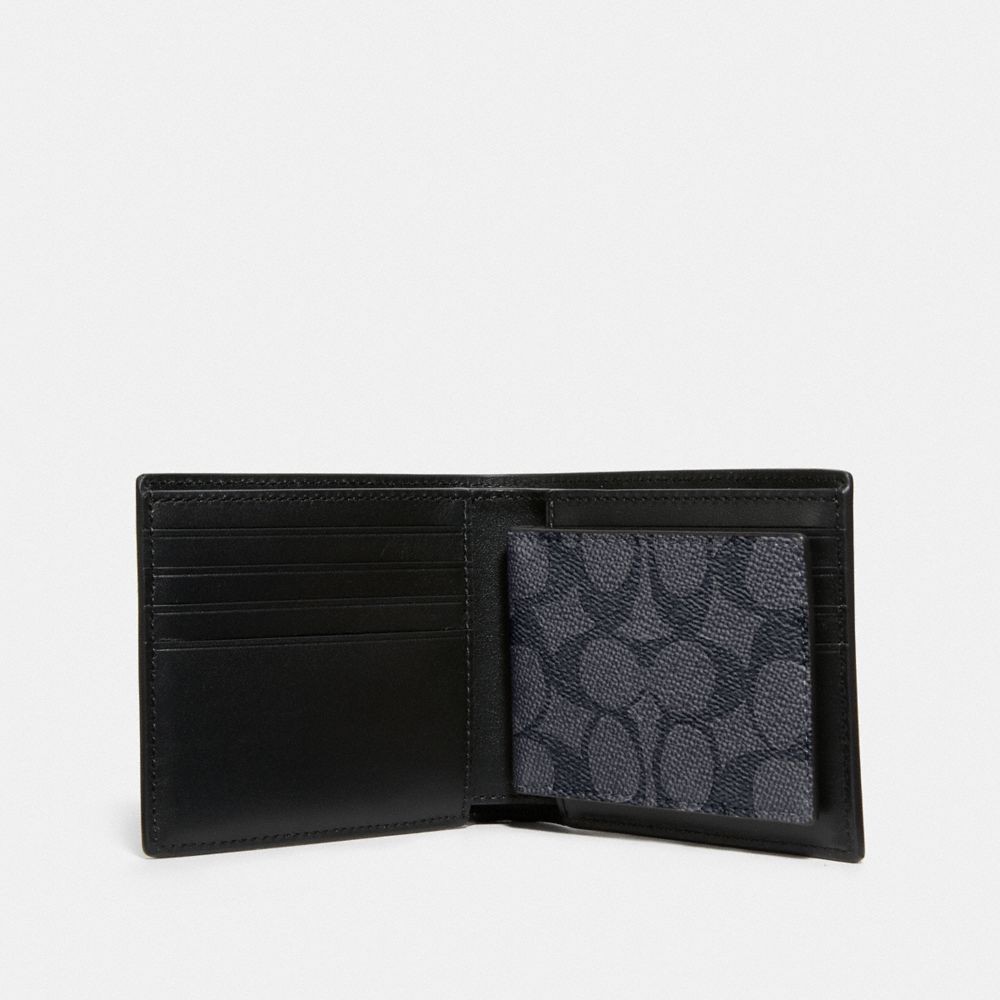 Coach 3 In 1 Wallet In Signature Canvas Signature Coated Canvas/Smooth Leather/Charcoal/Black | COH866717