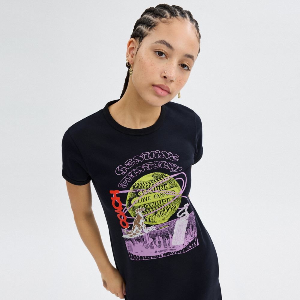 Coach 90's T Shirt Dress In Organic Cotton Navy | COH866070