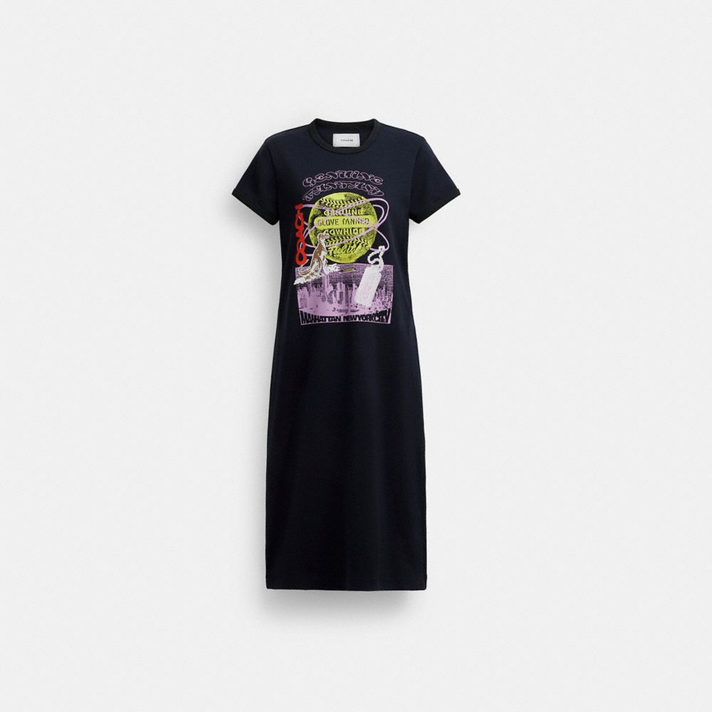 Coach 90's T Shirt Dress In Organic Cotton Navy | COH866070