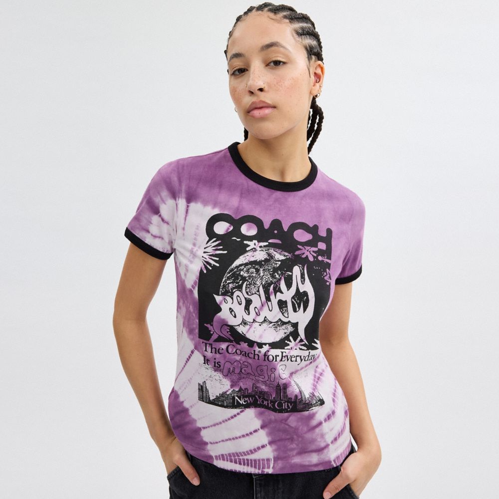 Coach 90's Tie Dye T Shirt In Organic Cotton Purple Multi | COH866010