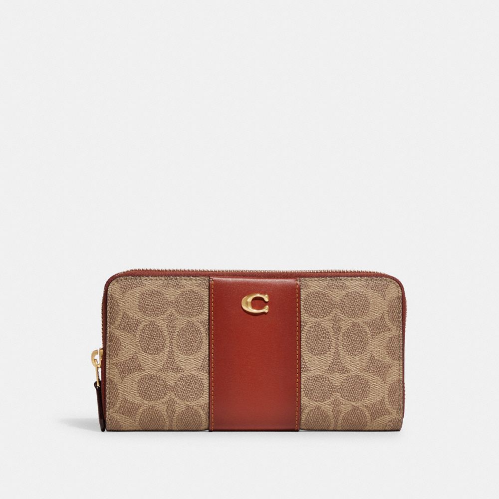 Coach Accordion Zip Wallet In Colorblock Signature Canvas Canvas/Brass/Tan/Rust | COH865518