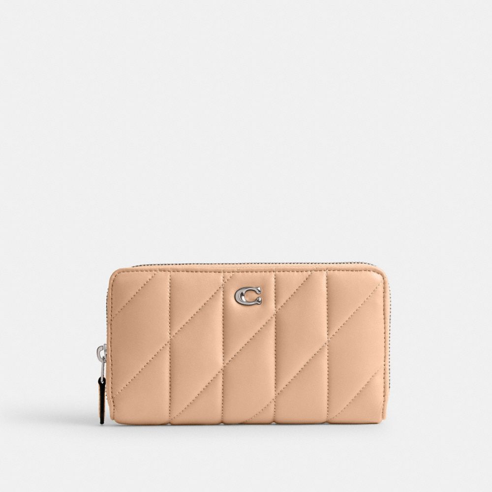 Coach Accordion Zip Wallet With Pillow Quilting Nappa Leather/Silver/Buff | COH865519
