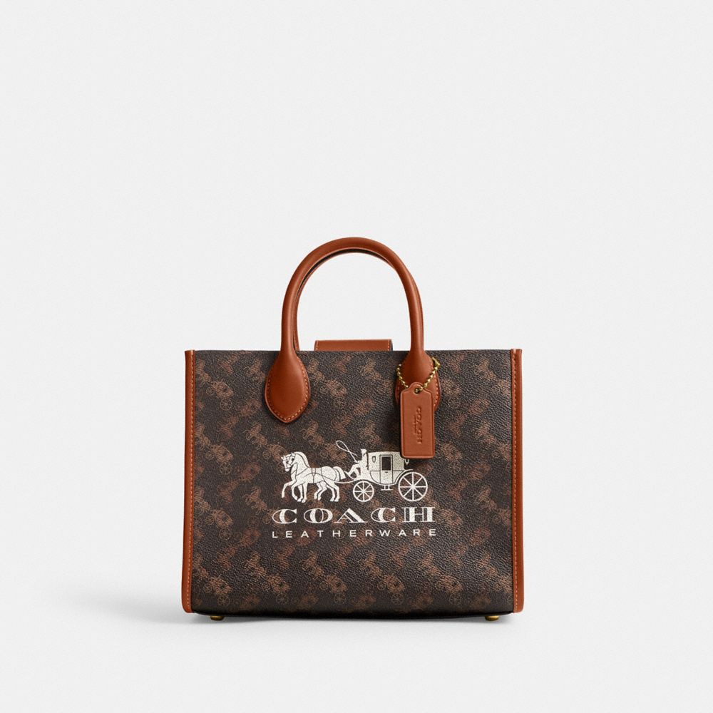 Coach Ace Tote Bag 26 With Horse And Carriage Print Brass/Truffle Burnished Amber | COH865088