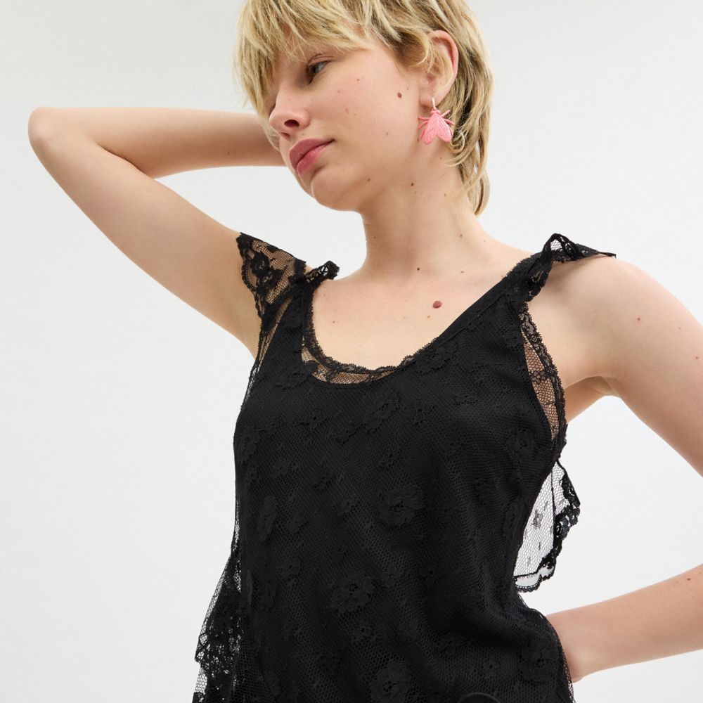 Coach All Over Lace Mini Dress Black | COH866058