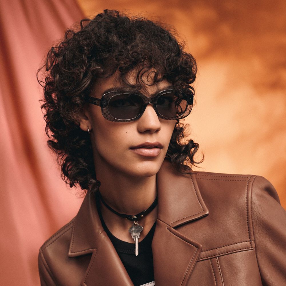 Coach Badge Rounded Square Sunglasses Transparent Grey Signature | COH866369