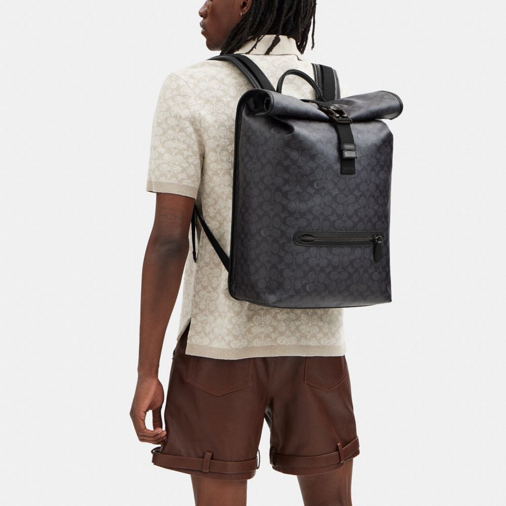 Coach Beck Roll Top Backpack In Signature Canvas Charcoal | COH866504