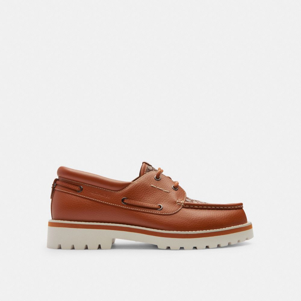 Coach Benson Boat Shoe In Signature Jacquard Burnished Amber | COH866830