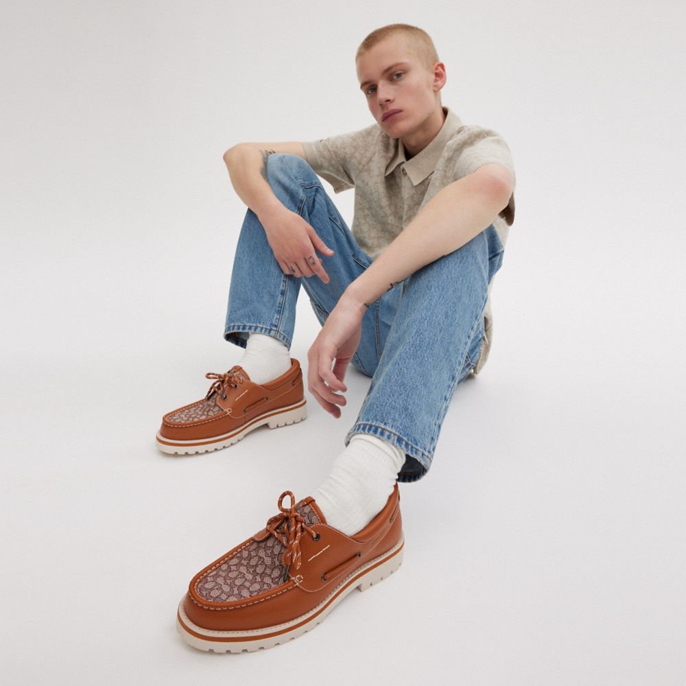 Coach Benson Boat Shoe In Signature Jacquard Burnished Amber | COH866830