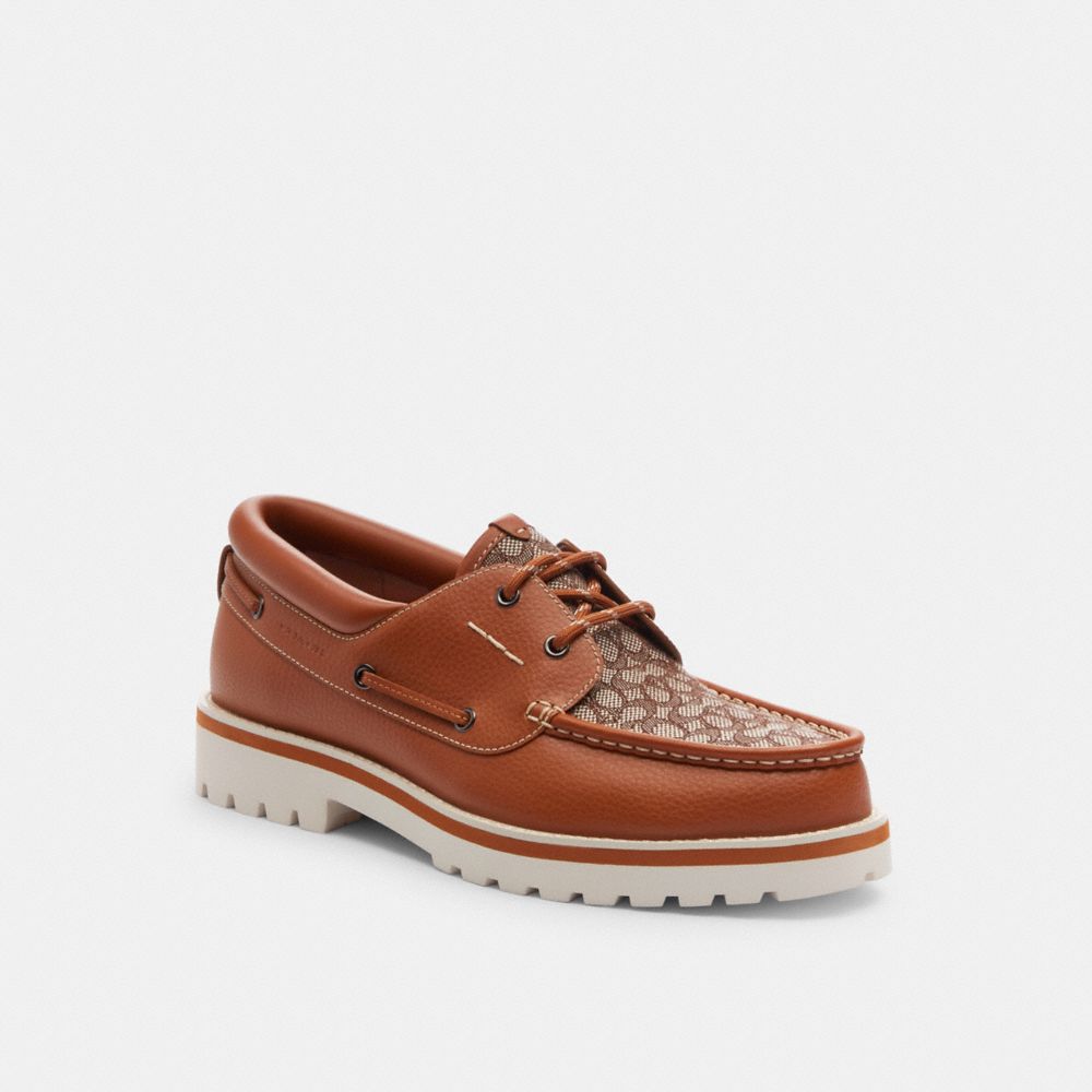 Coach Benson Boat Shoe In Signature Jacquard Burnished Amber | COH866830