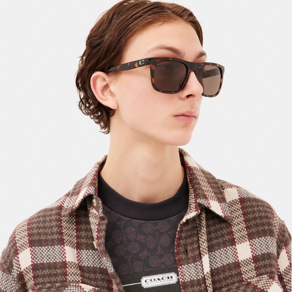 Coach Beveled Signature Flat Top Square Sunglasses Dark Tortoise | COH866339