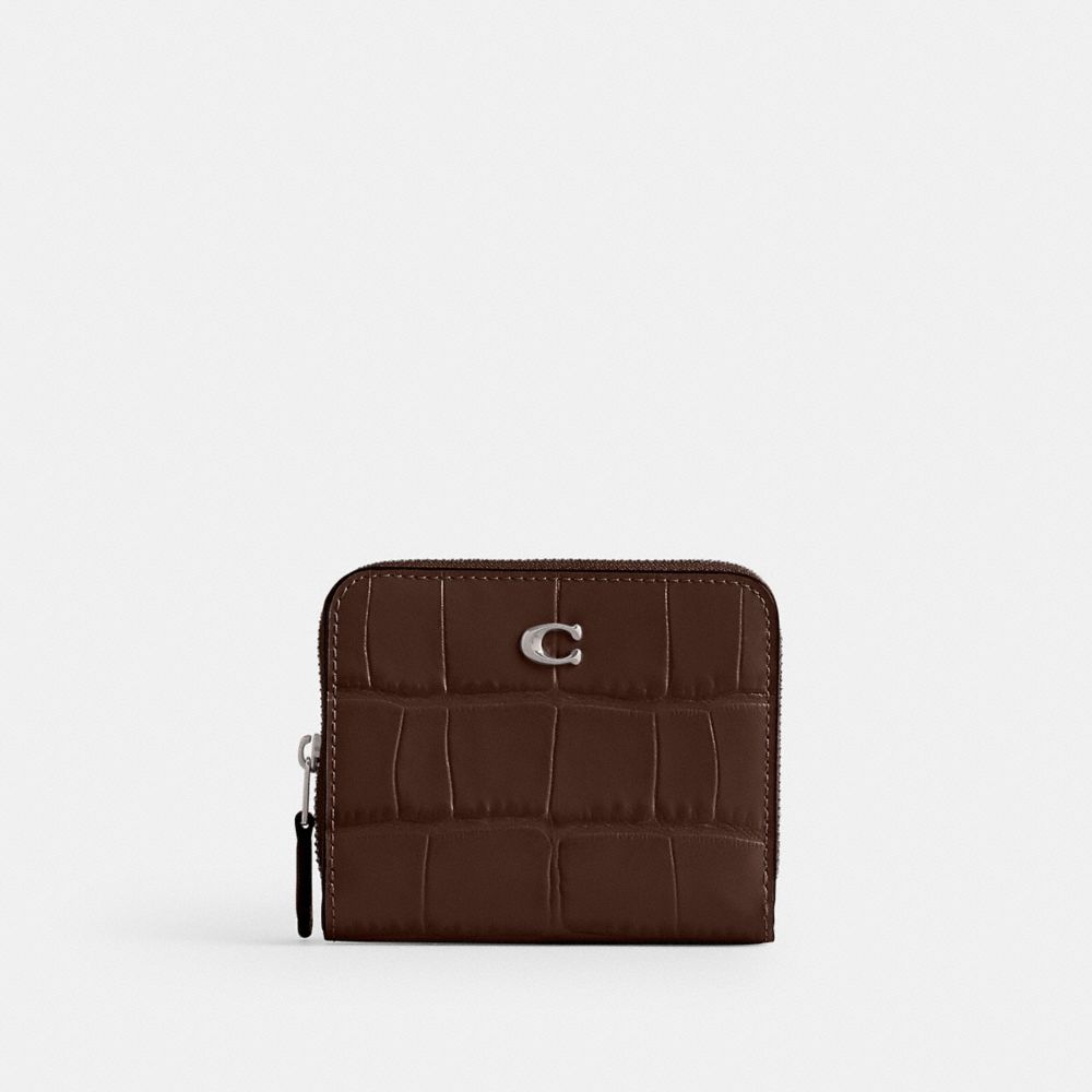 Coach Billfold Wallet Croc Embossed Leather/Silver/Maple | COH865549
