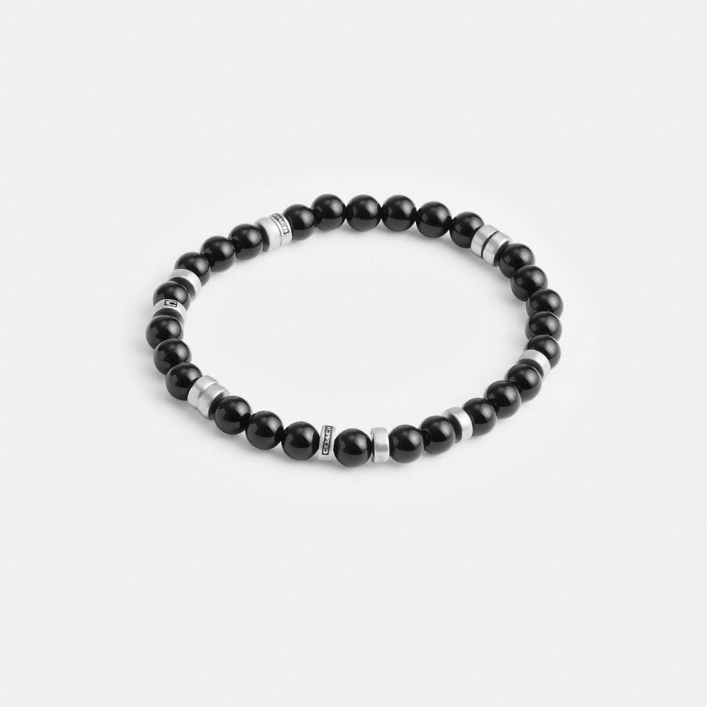 Coach Black Onyx Beaded Disk Bracelet Silver/Black | COH867008