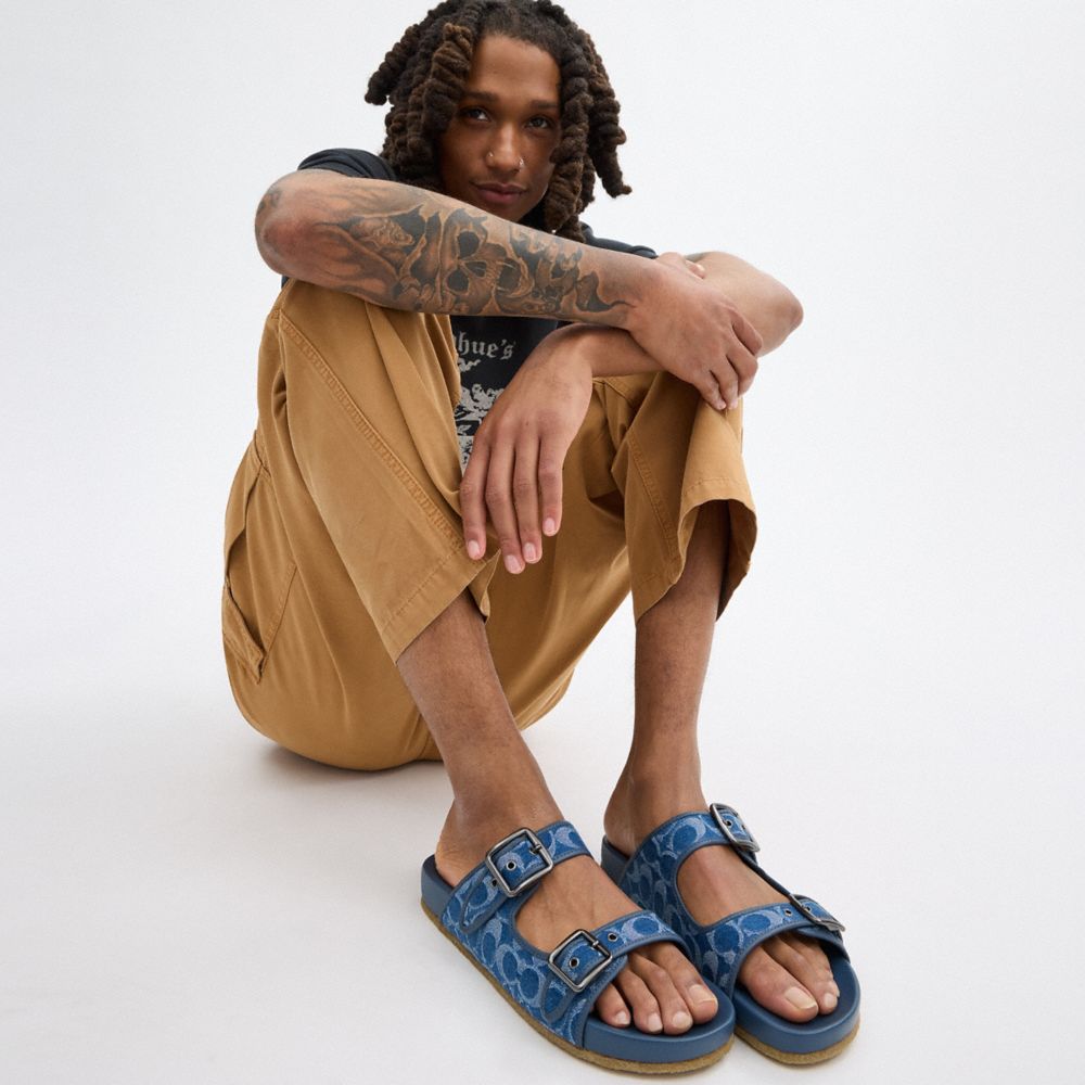 Coach Buckle Strap Sandal In Signature Denim Blue Denim | COH866848