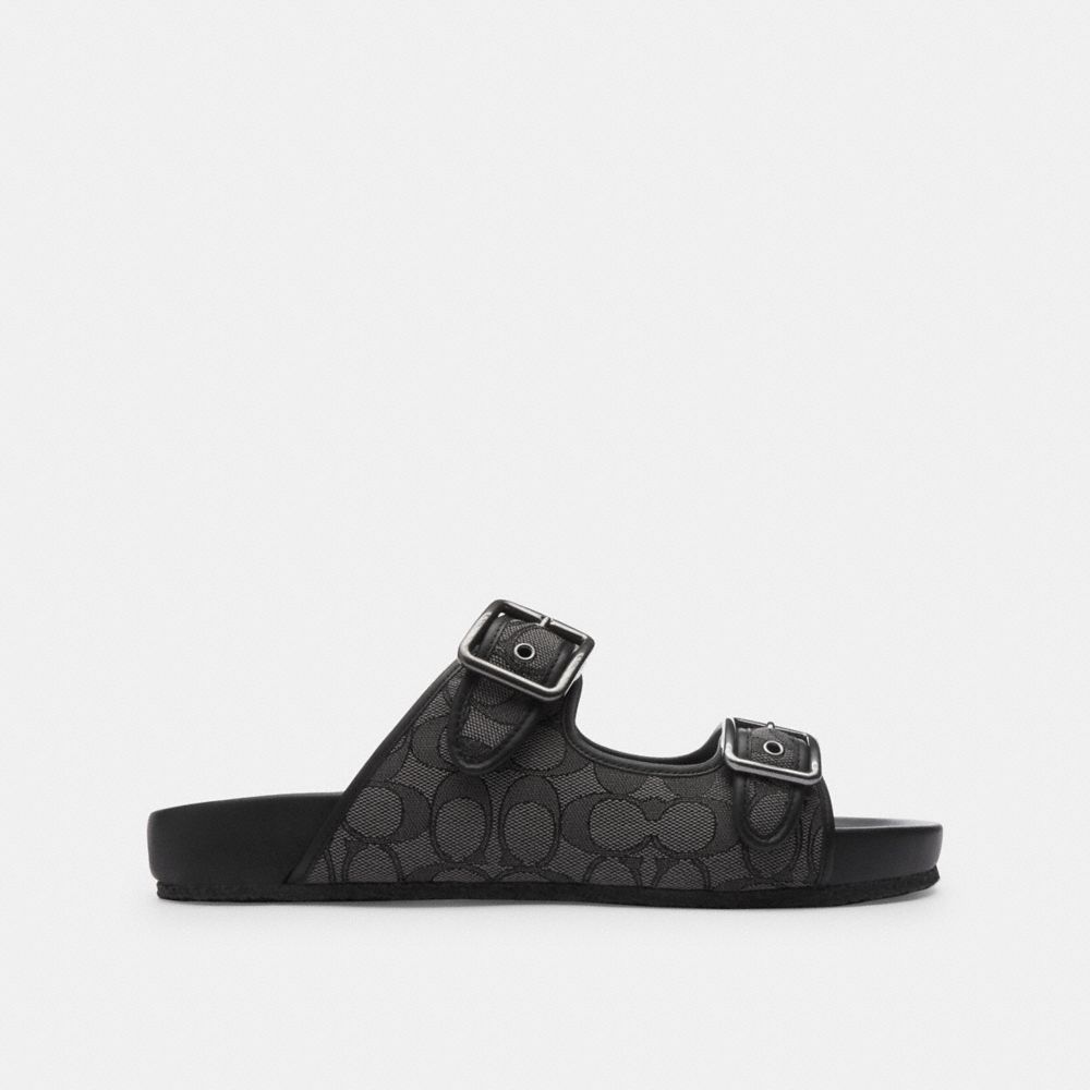 Coach Buckle Strap Sandal In Signature Jacquard Black | COH866850