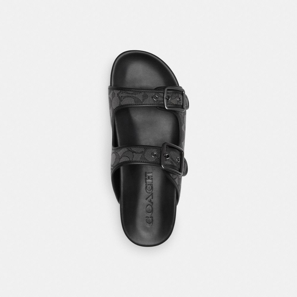 Coach Buckle Strap Sandal In Signature Jacquard Black | COH866850