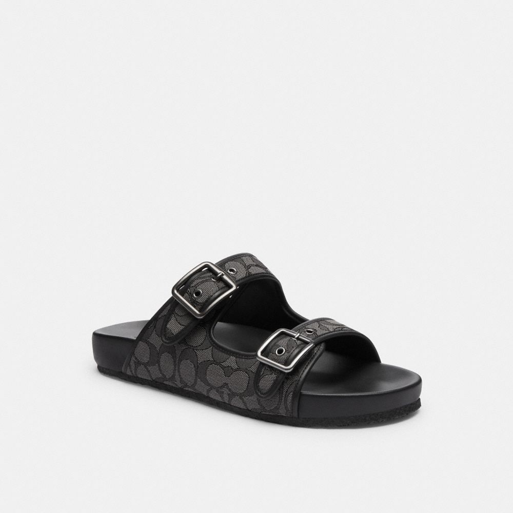 Coach Buckle Strap Sandal In Signature Jacquard Black | COH866850