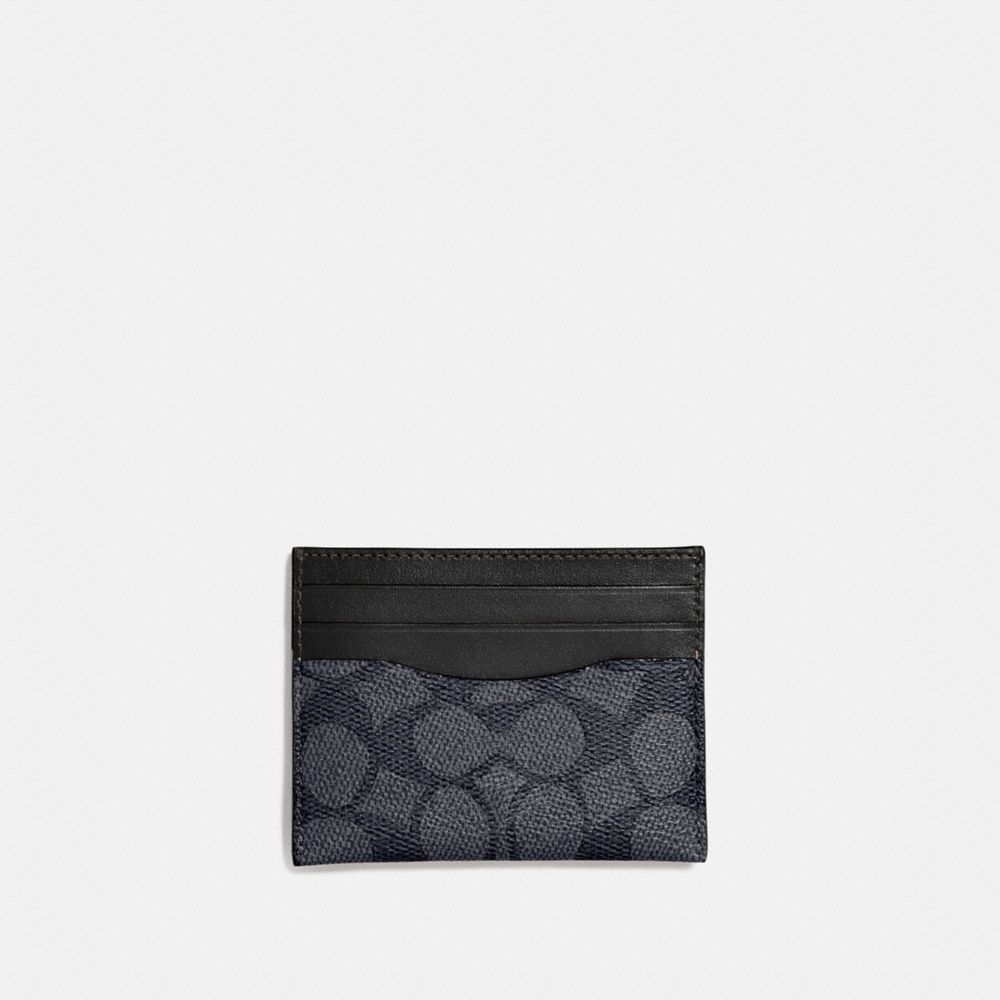 Coach Card Case In Signature Canvas Pebble Leather/Charcoal/Black | COH865666