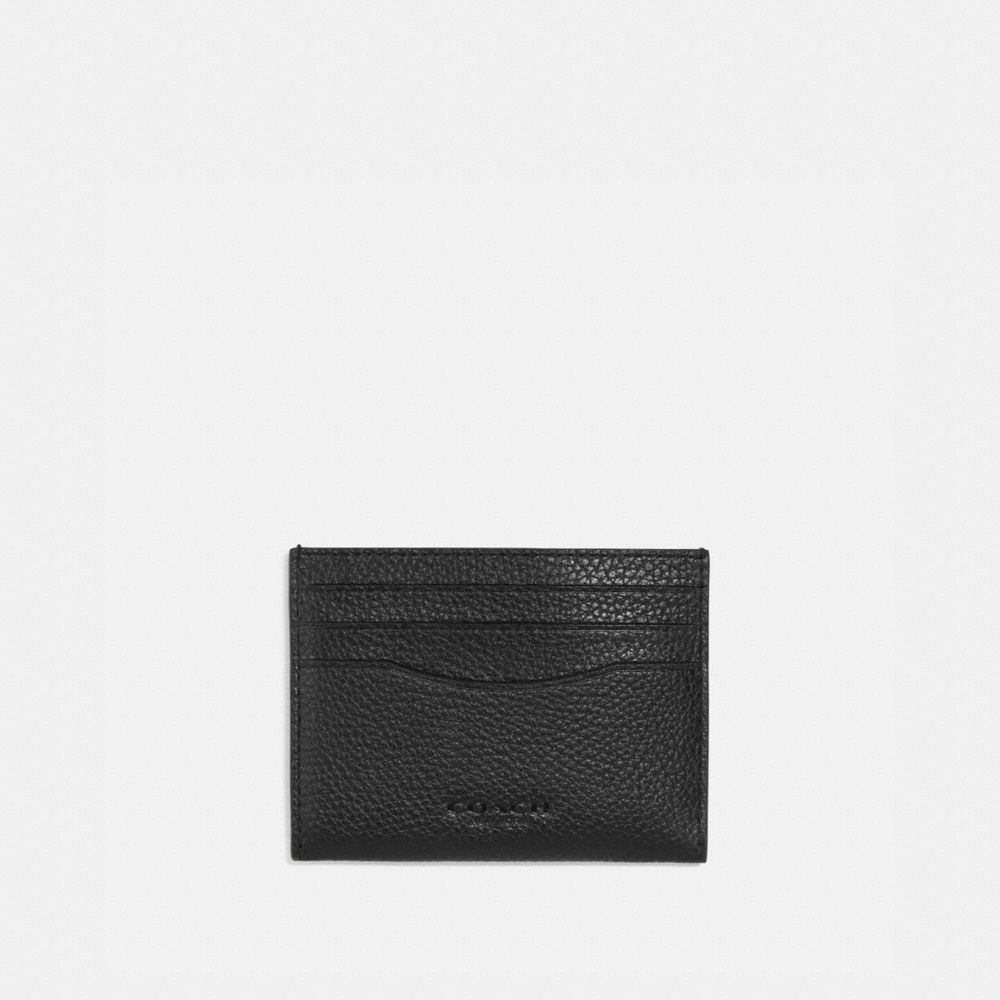 Coach Card Case With Signature Canvas Interior Leather/Black/Khaki | COH865695