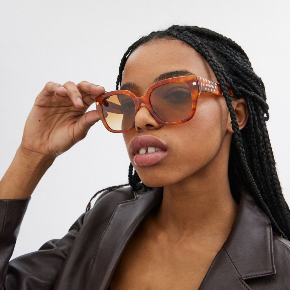 Coach Charms Oversized Square Sunglasses Caramel Tortoise | COH866328