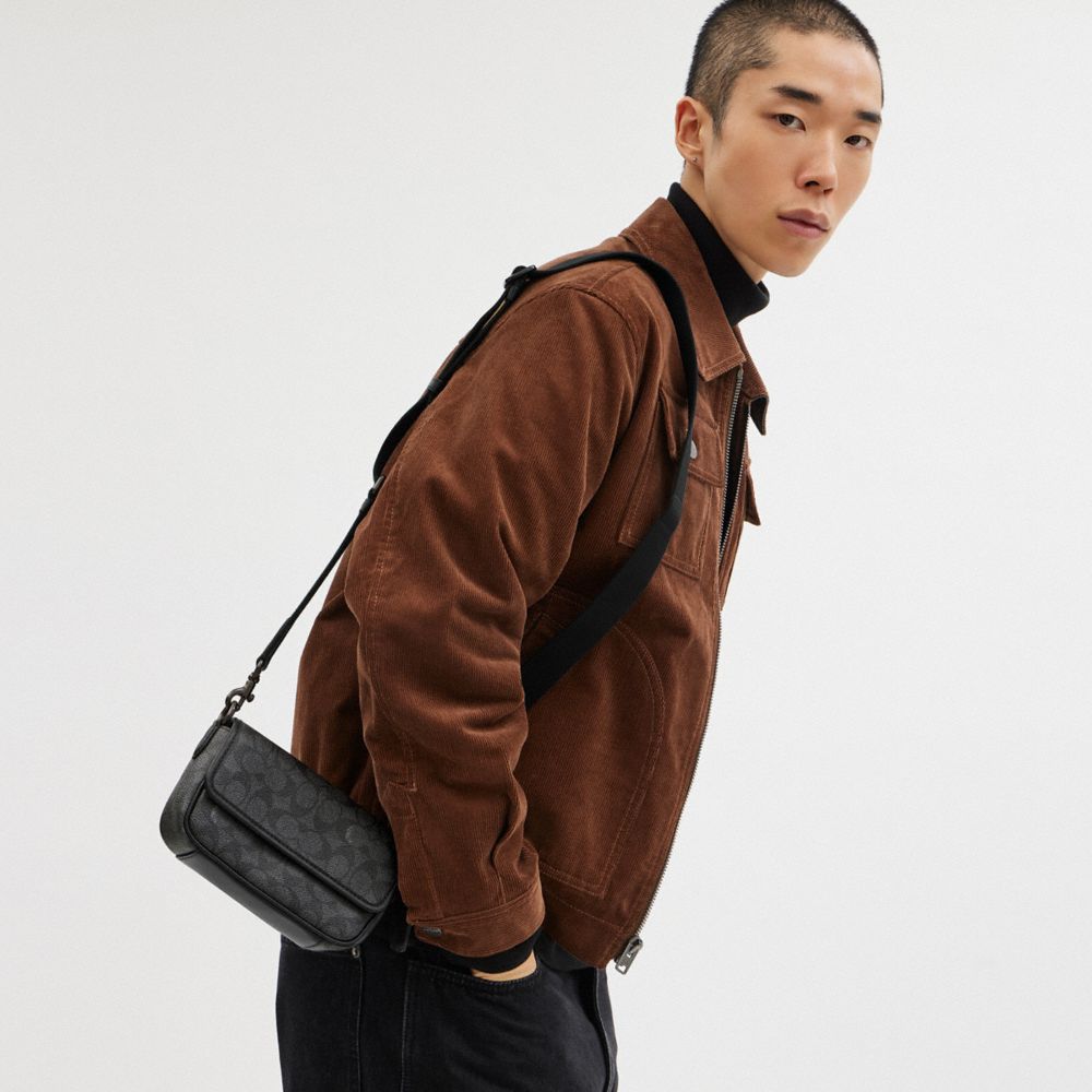 Coach Charter Flap Crossbody 18 In Signature Canvas Charcoal | COH866610