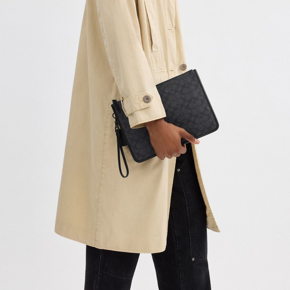 Coach Charter Pouch In Signature Canvas Charcoal | COH866605