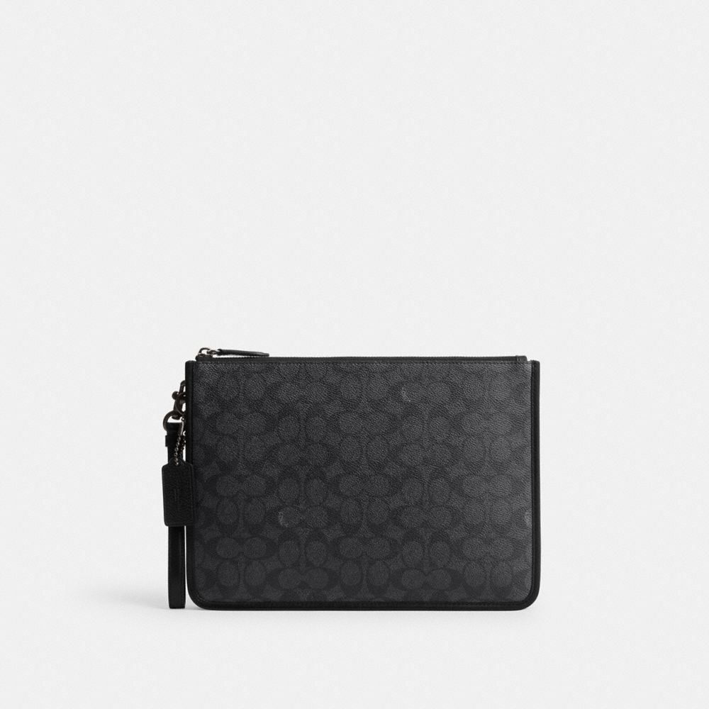 Coach Charter Pouch In Signature Canvas Charcoal | COH866605