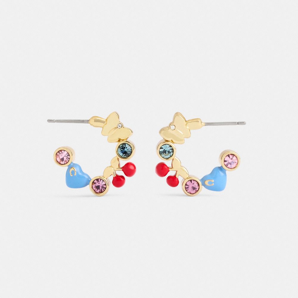 Coach Cherry And Heart Multi Charm Huggie Earrings Gold/Multi | COH866222