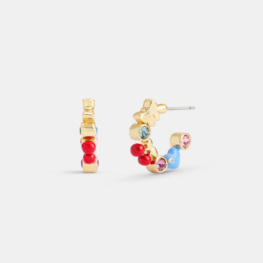 Coach Cherry And Heart Multi Charm Huggie Earrings Gold/Multi | COH866222