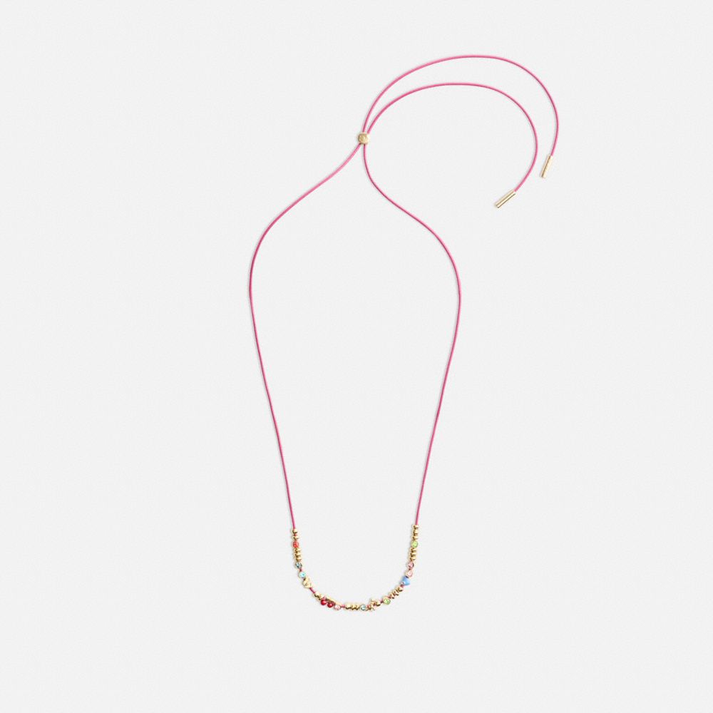 Coach Cherry And Heart Multi Charm Leather Wrap Necklace Gold/Multi | COH866211