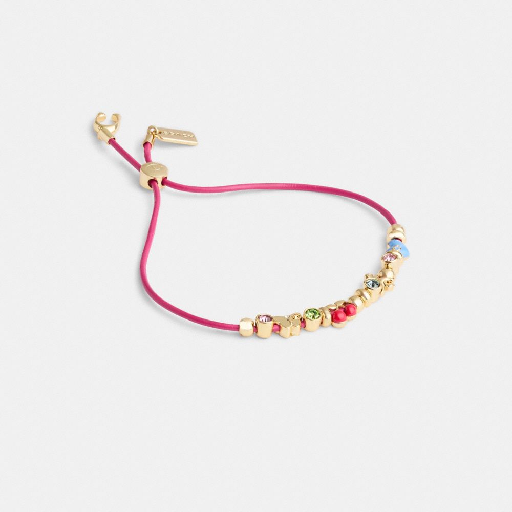Coach Cherry And Heart Multi Charm Leather Slider Bracelet Gold/Multi | COH866228