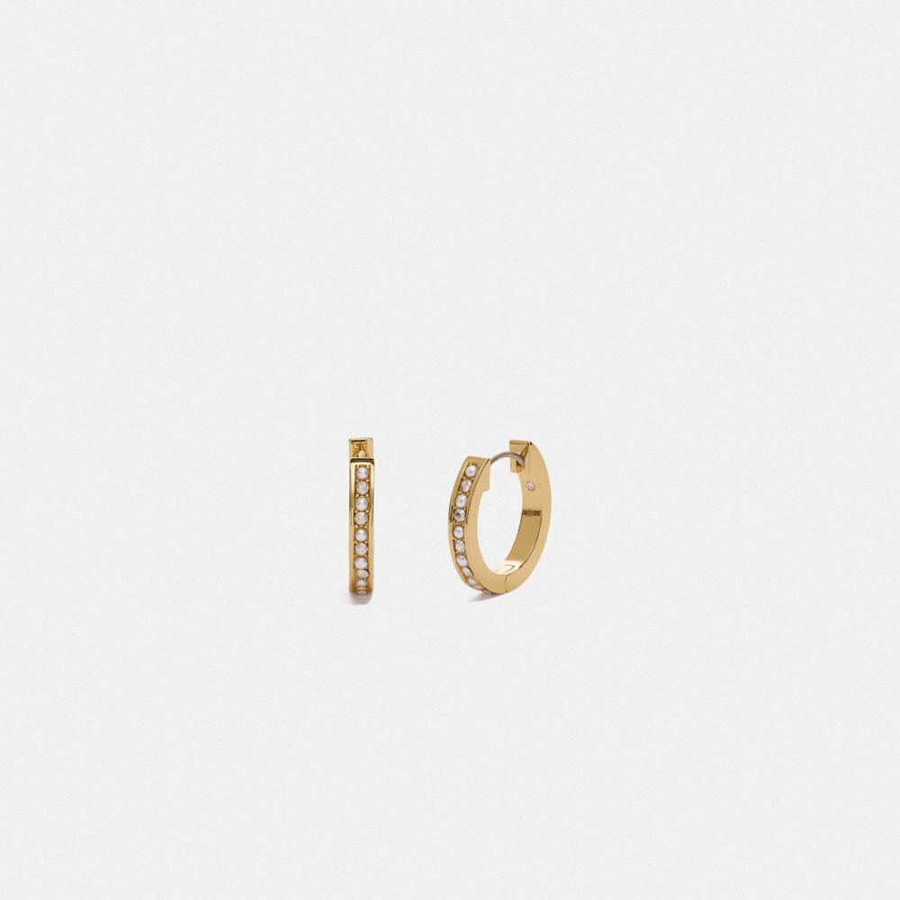 Coach Classic Crystal Pearl Huggie Earrings Gold | COH866094