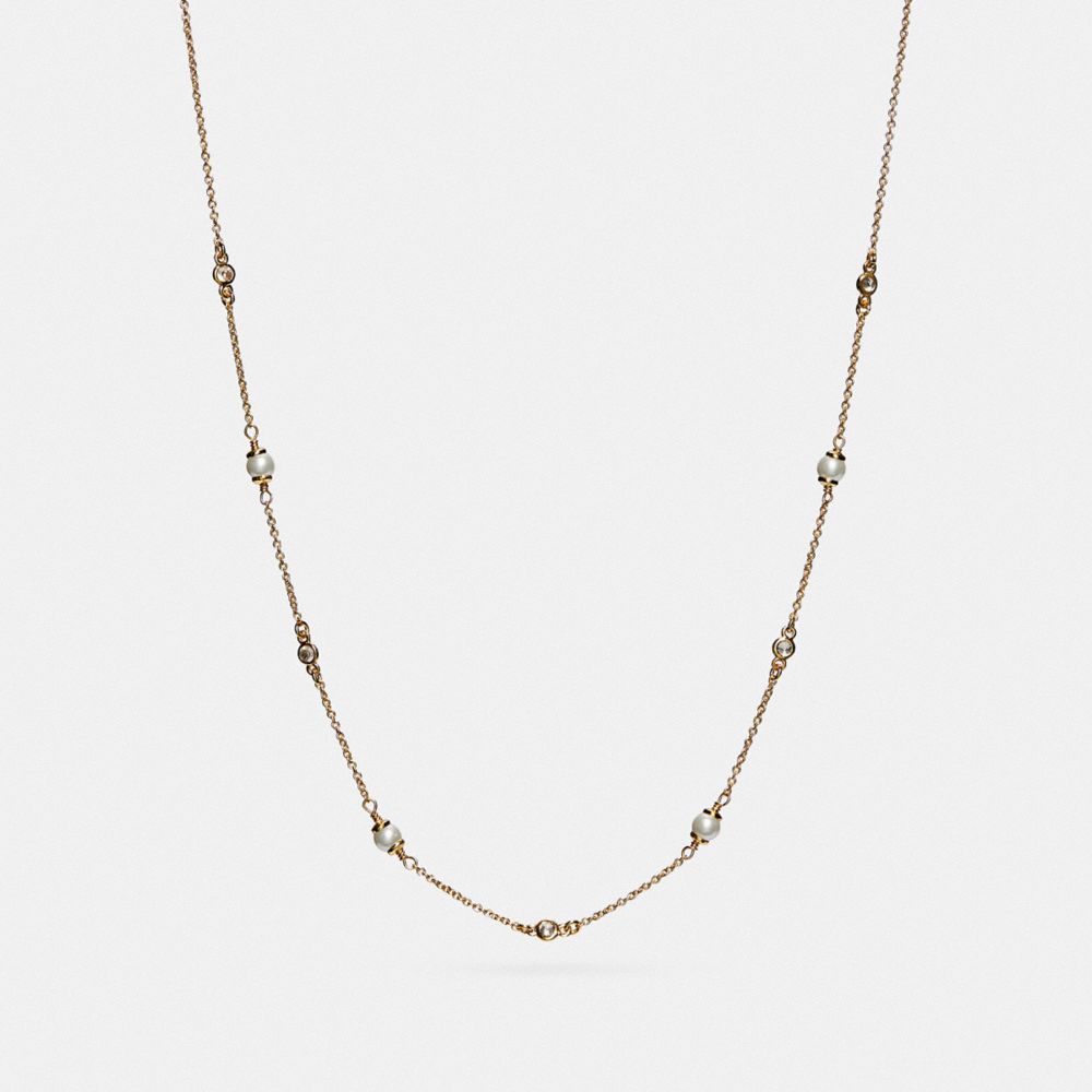 Coach Classic Crystal Pearl Necklace Gold | COH866161