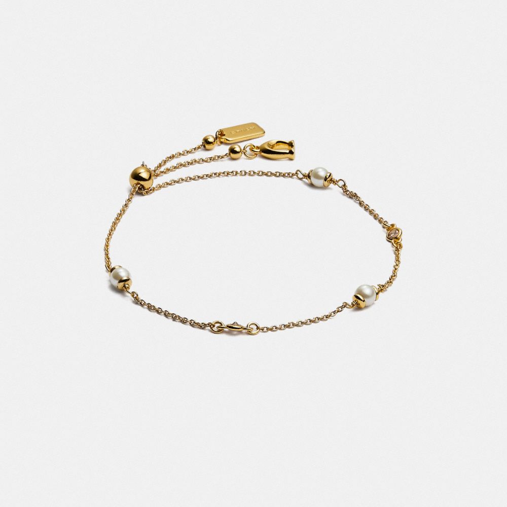 Coach Classic Crystal Pearl Slider Bracelet Gold | COH866166