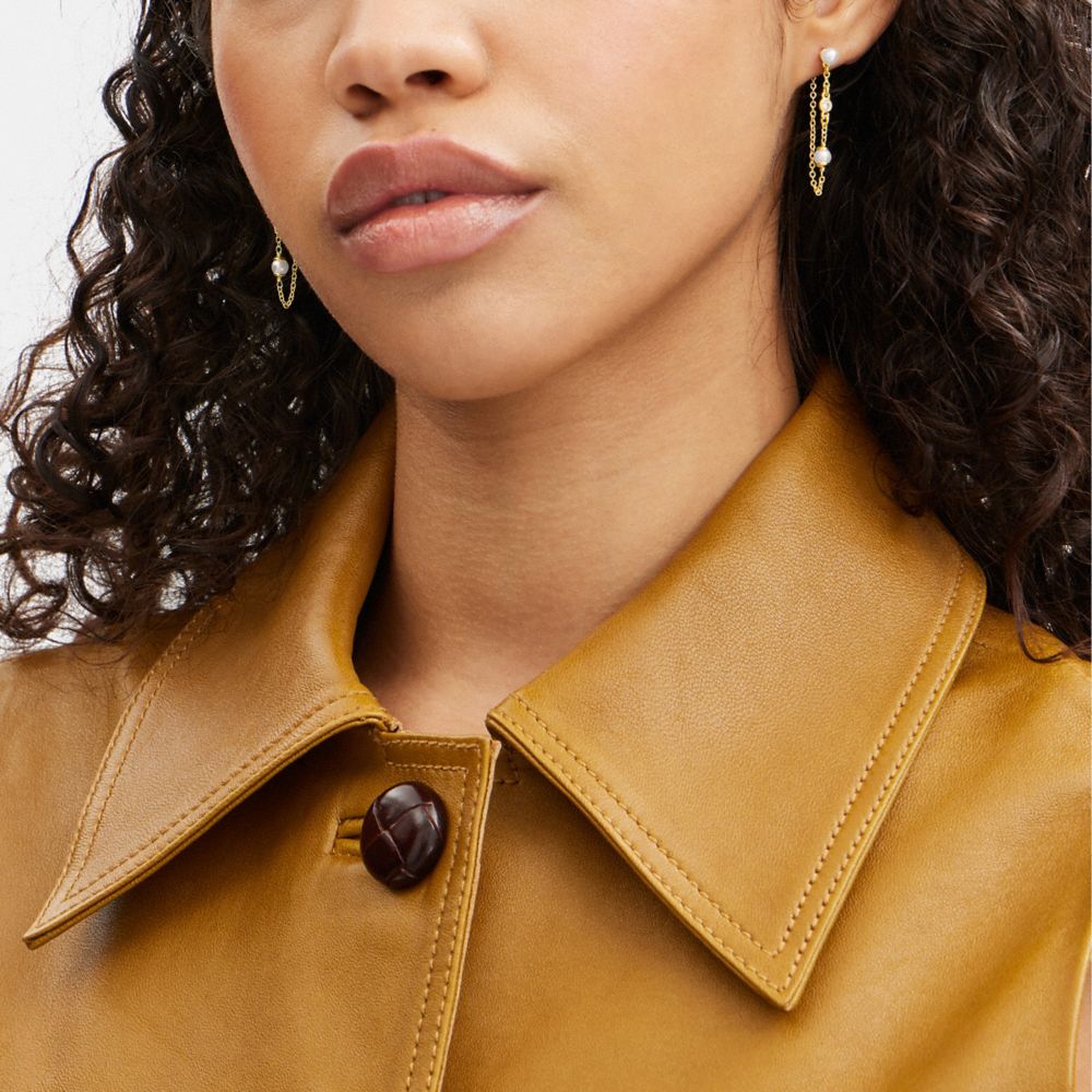 Coach Classic Pearl Chain Earrings Gold/Pearl | COH866107