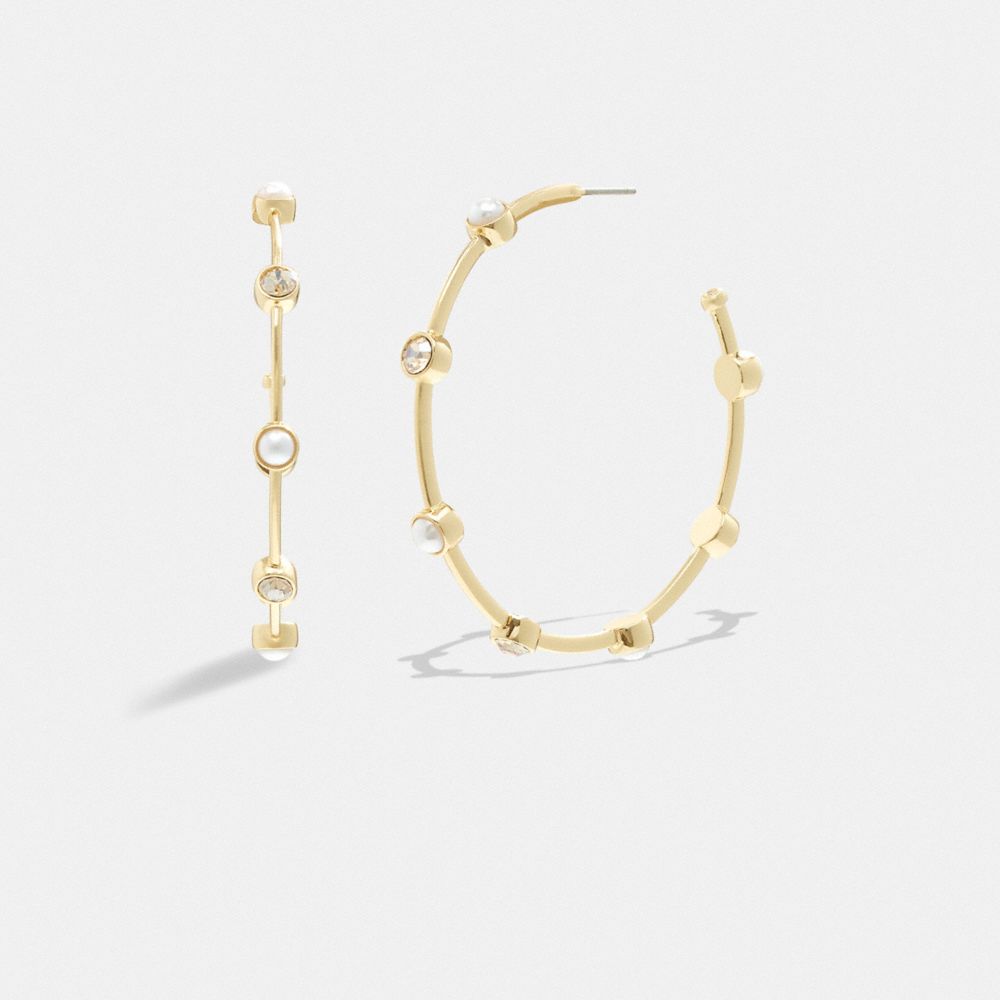 Coach Classic Pearl Large Hoop Earrings Gold/Pearl | COH866096