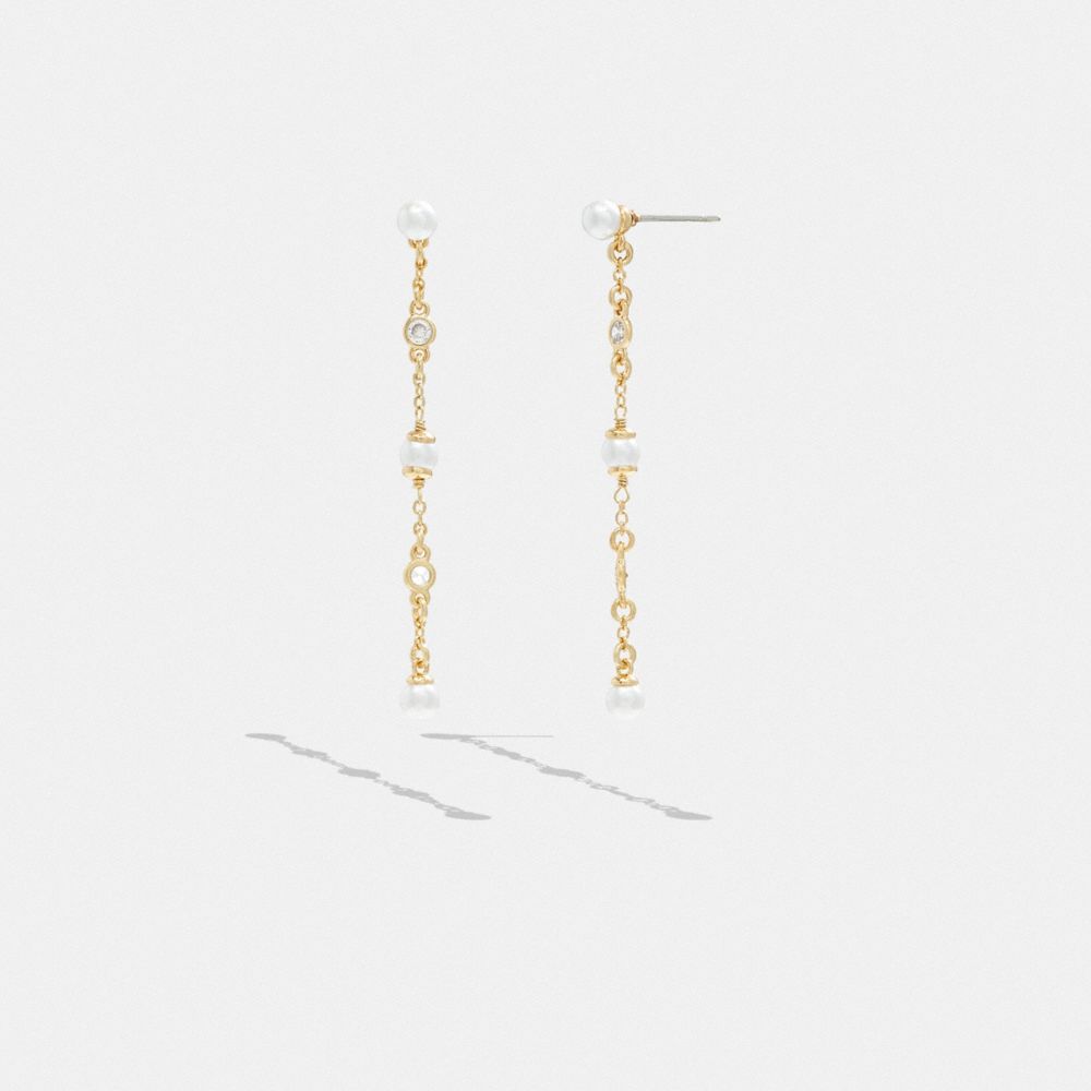 Coach Classic Pearl Linear Earrings Gold/Pearl | COH866098