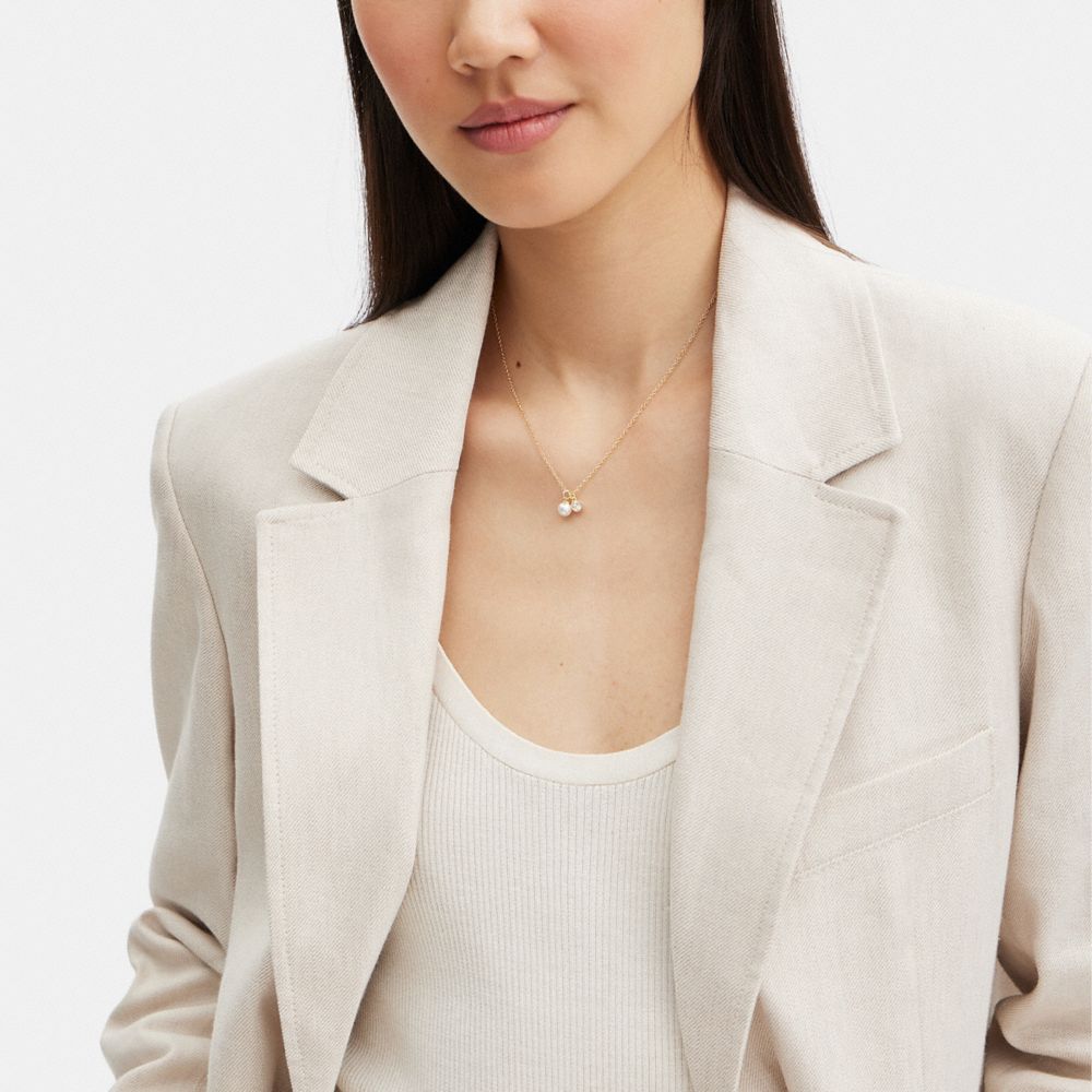 Coach Classic Pearl Pendant Necklace Gold/Pearl | COH866192