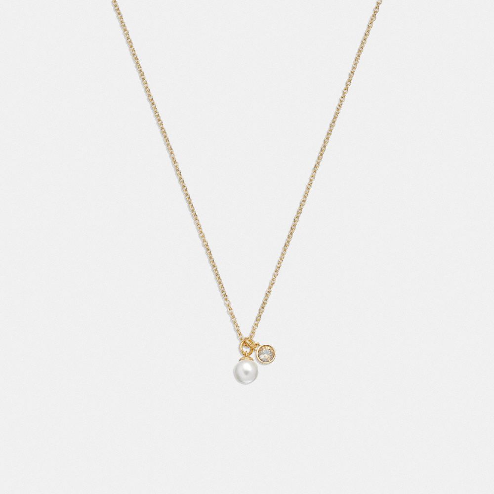 Coach Classic Pearl Pendant Necklace Gold/Pearl | COH866192