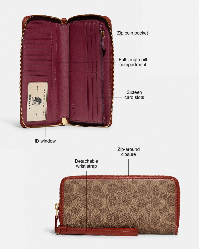 Coach Continental Wallet In Signature Canvas Signature Coated Canvas/Brass/Tan/Rust | COH865514