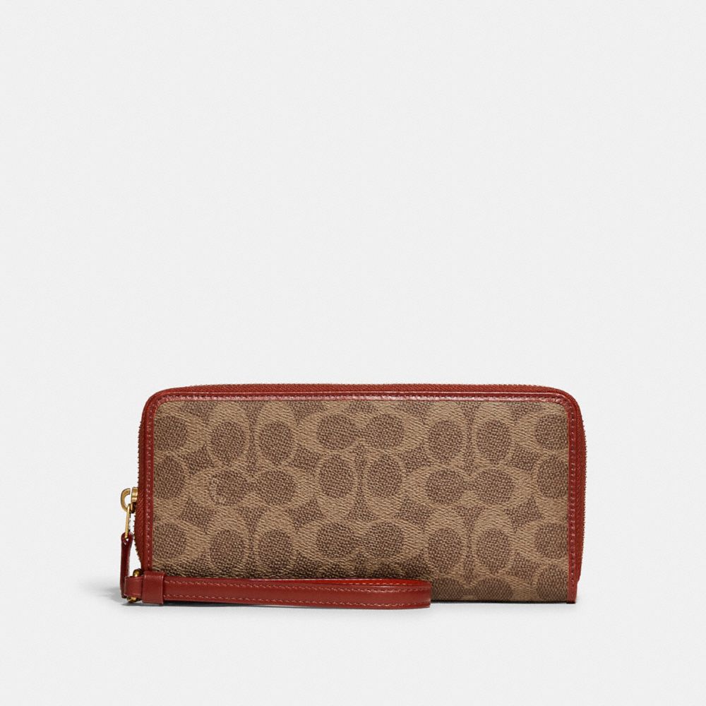 Coach Continental Wallet In Signature Canvas Signature Coated Canvas/Brass/Tan/Rust | COH865514