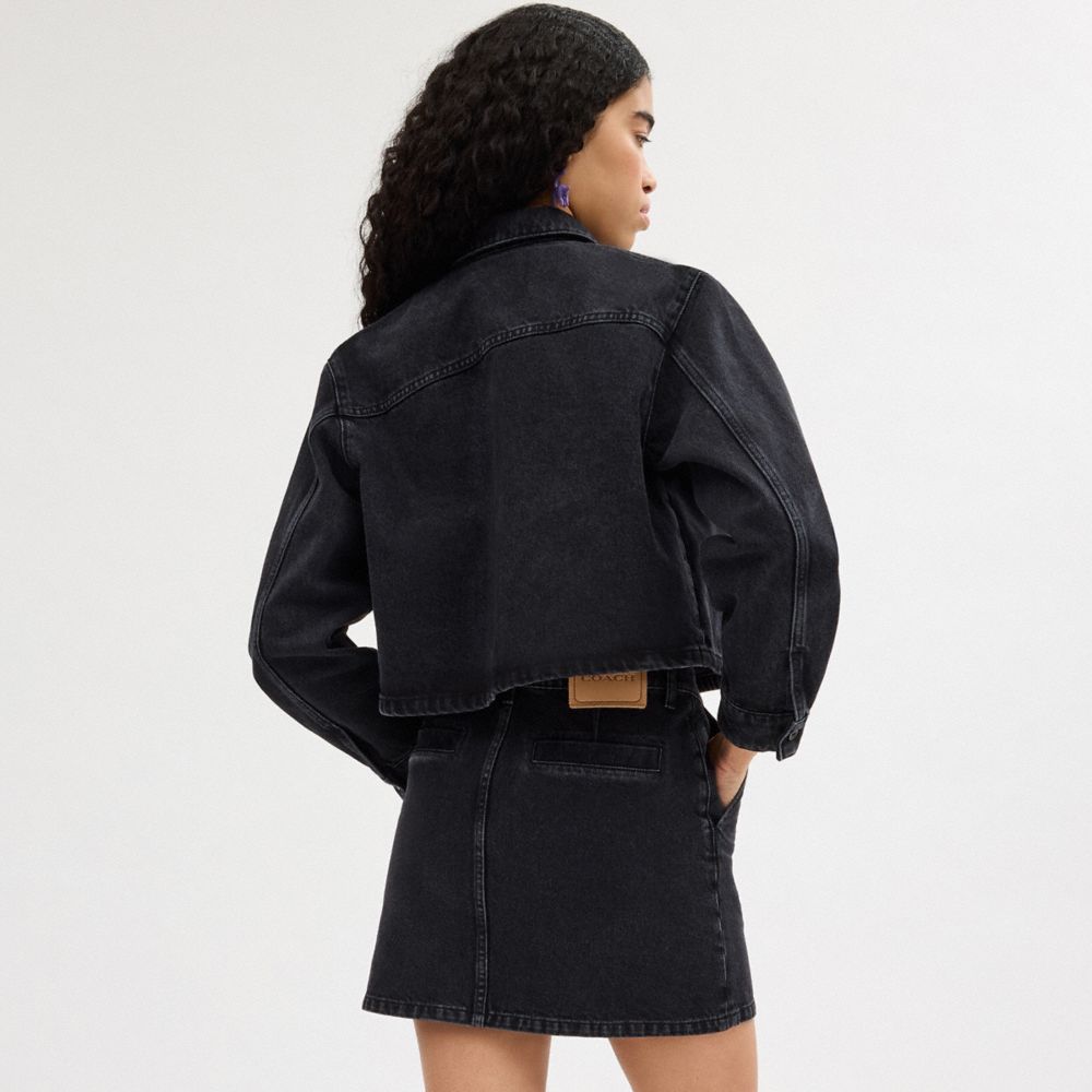 Coach Cropped Denim Button Down In Organic Cotton Black | COH865986