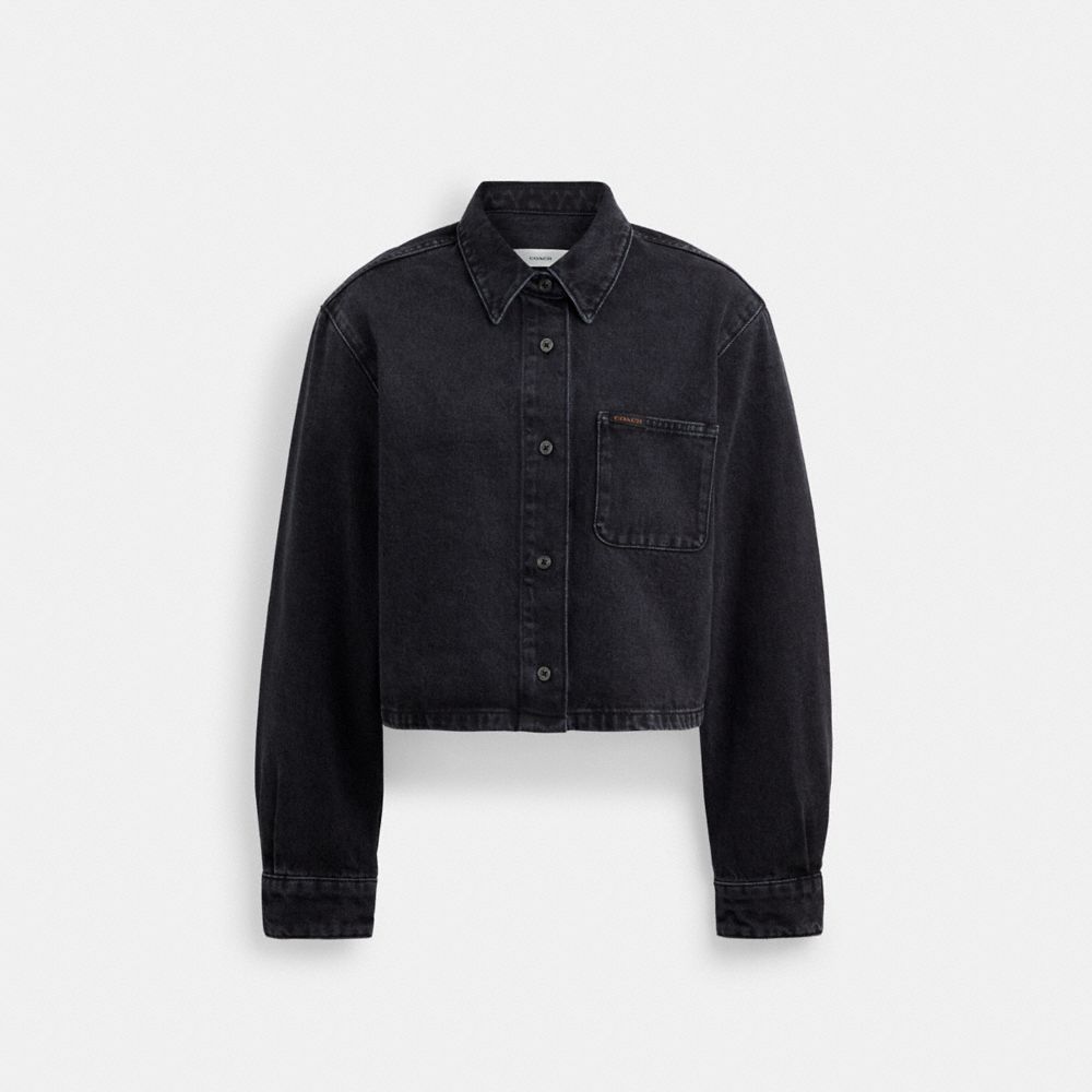 Coach Cropped Denim Button Down In Organic Cotton Black | COH865986