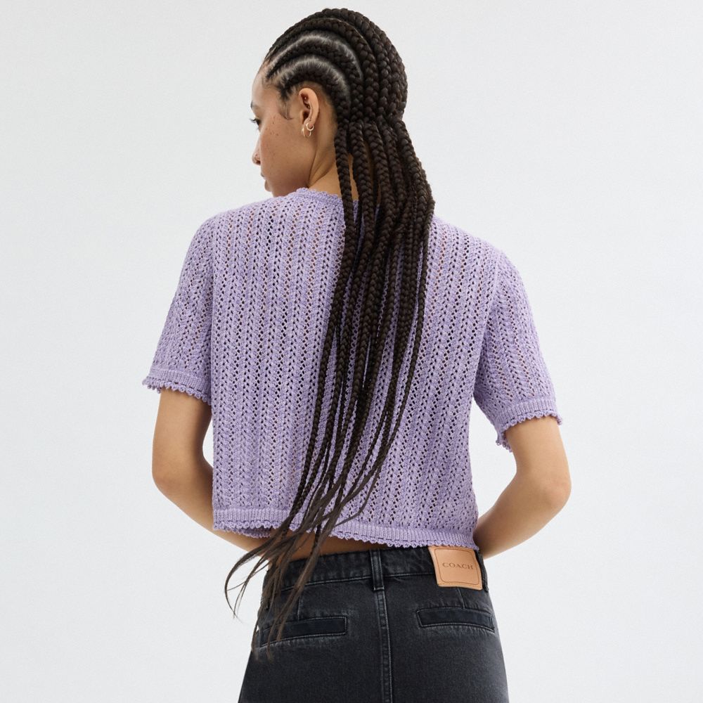Coach Cropped Knit Button Up Top Lilac | COH866007