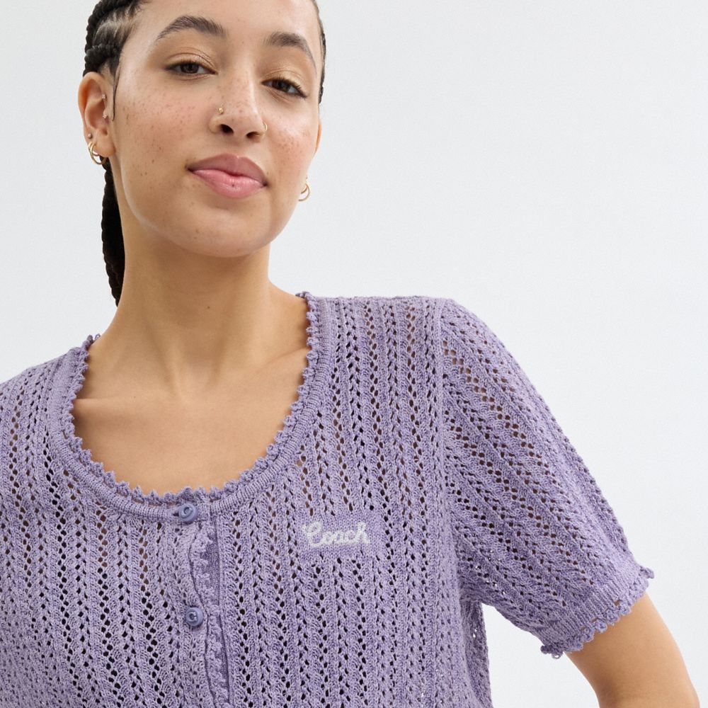 Coach Cropped Knit Button Up Top Lilac | COH866007