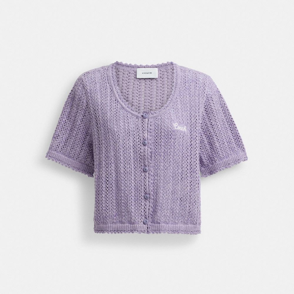 Coach Cropped Knit Button Up Top Lilac | COH866007