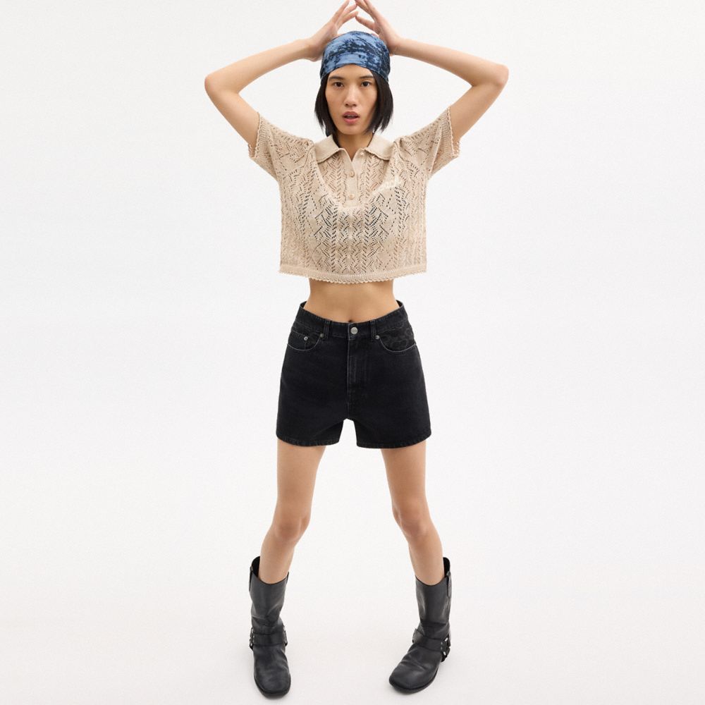 Coach Cropped Knit Polo Top Yellow | COH865952