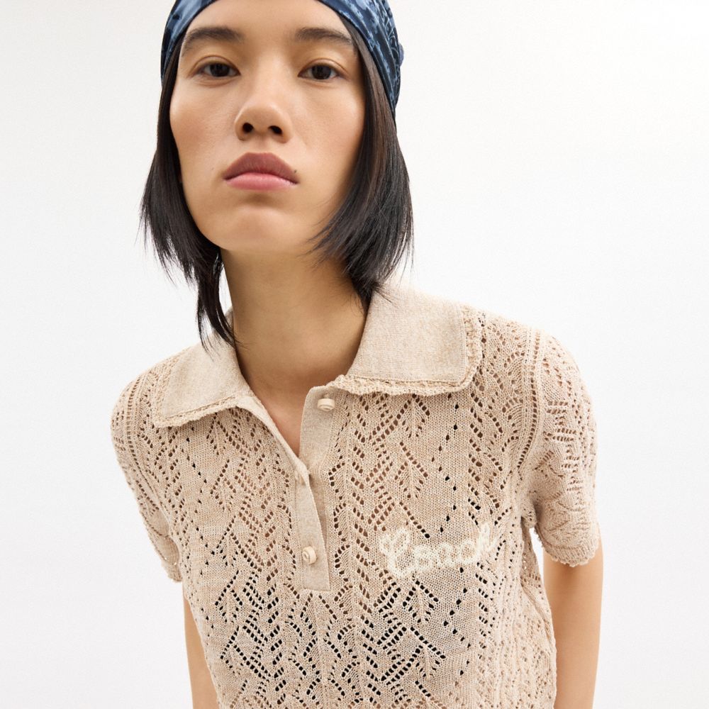 Coach Cropped Knit Polo Top Yellow | COH865952
