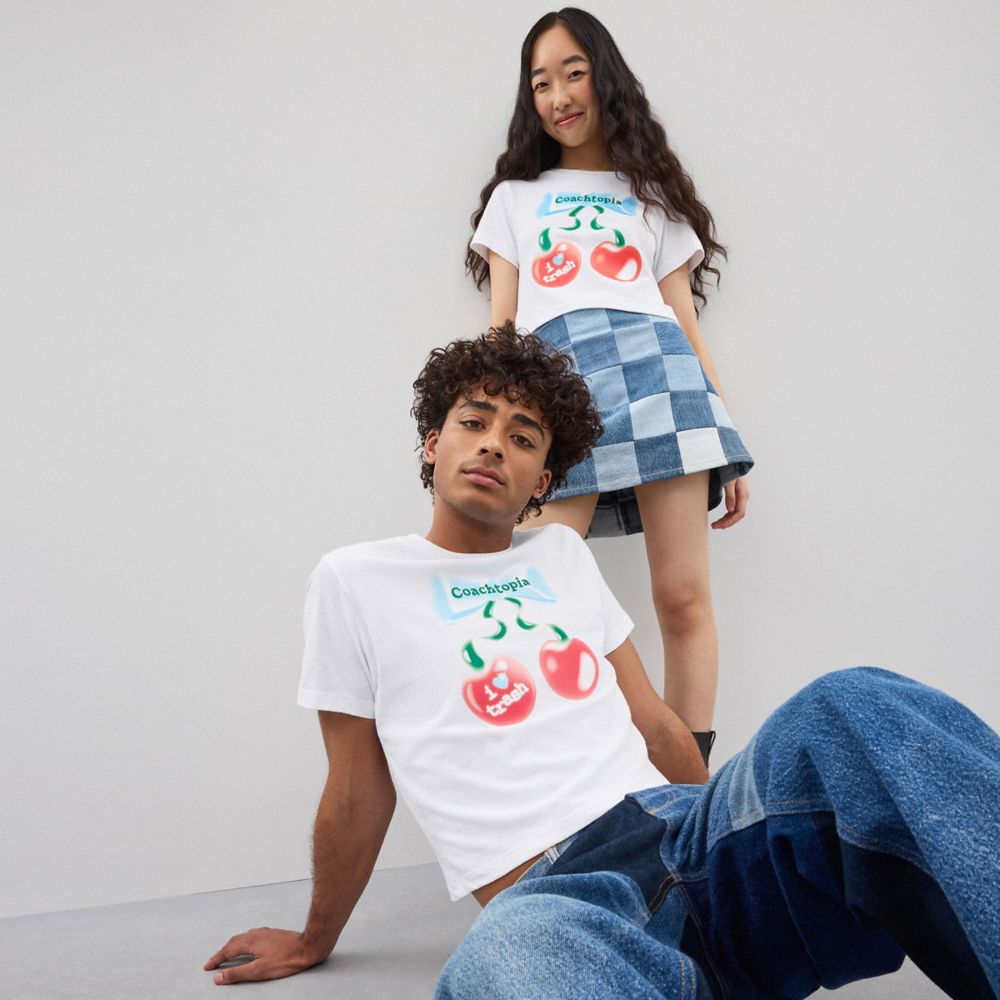 Coach Cropped Tee: Cherry Bow White | COH865974